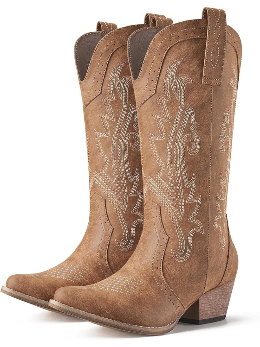 Women Brown 1 Synthetic Cowgirl Comfortable Western Pointed Toe Heel Boot